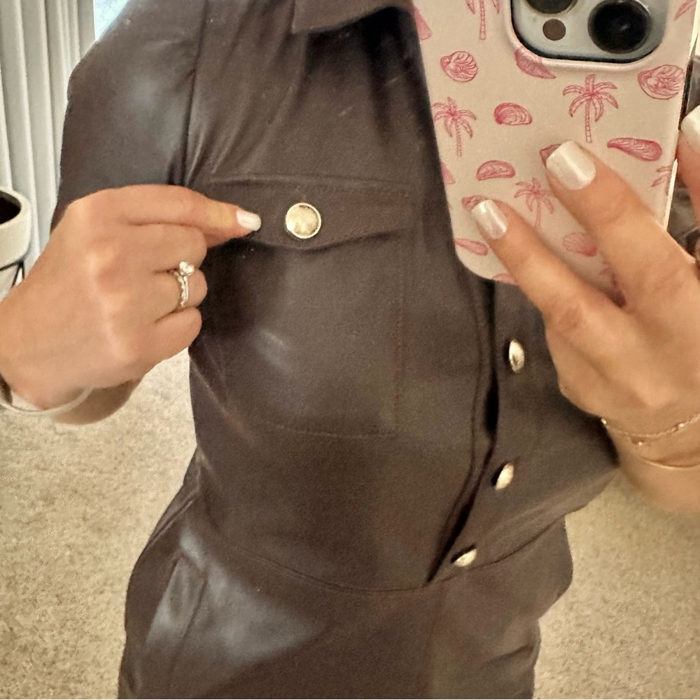 | loft • chocolate faux leather pocket mini dress • size 4 | - Picture 7 of 9